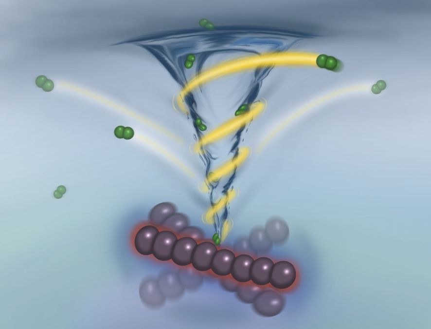 Interfacial nano-vortexer brings molecules toward a reactive interface